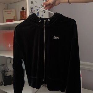 DKNY Black Velour Zip-Up Jacket